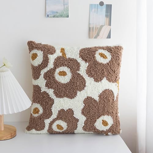 DIY Knüpfset, Kissenbezug Set Mit Blumenmuster Vorgedruckte Knüpfsets 40 * 40 Cm für Sofa Dekorationen(Brown) von JILIP