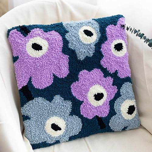 DIY Knüpfset, Kissenbezug Set Mit Blumenmuster Vorgedruckte Knüpfsets 40 * 40 Cm für Sofa Dekorationen(Purple) von JILIP