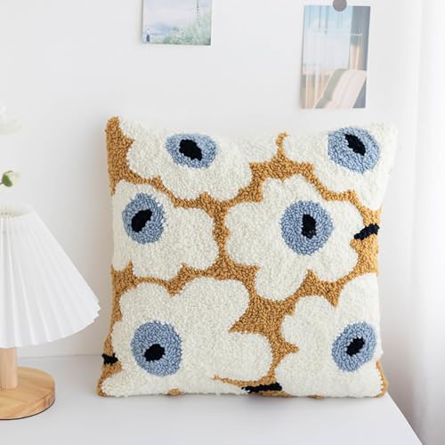 DIY Knüpfset, Kissenbezug Set Mit Blumenmuster Vorgedruckte Knüpfsets 40 * 40 Cm für Sofa Dekorationen(White) von JILIP