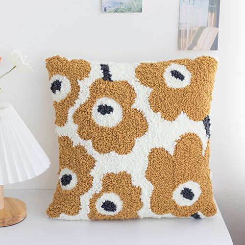 DIY Knüpfset, Kissenbezug Set Mit Blumenmuster Vorgedruckte Knüpfsets 40 * 40 Cm für Sofa Dekorationen(Yellow) von JILIP