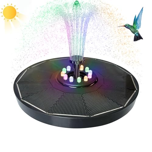 JIMACRO 1.6W Solar Springbrunnen für Außen mit LED, 16cm/6.3in Solar Springbrunnen für Außen mit Akku, SpringbrunnenVerbesserter für Vogelbad Gartenteich von JIMACRO