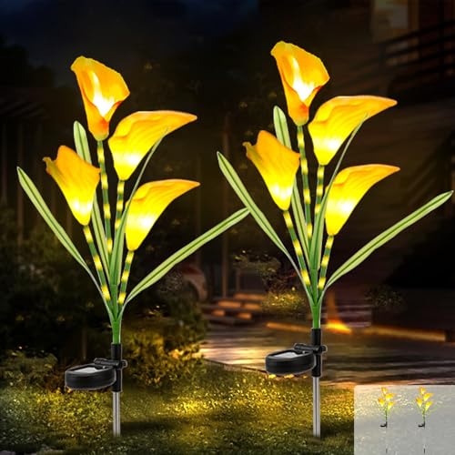 JIMACRO 2 PCS Solarblumen für Außen Deko,32 LED Solar Blumen Außen Wetterfest, Wasserdicht Solarlampen für Außen Garten und Hof (Gelb) von JIMACRO