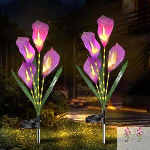 JIMACRO 2 PCS Solarblumen für Außen Deko,32 LED Solar Blumen Außen Wetterfest, Wasserdicht Solarlampen für Außen Garten und Hof (Lila) von JIMACRO