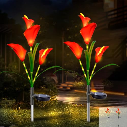 JIMACRO 2 PCS Solarblumen für Außen Deko,32 LED Solar Blumen Außen Wetterfest, Wasserdicht Solarlampen für Außen Garten und Hof (Rot) von JIMACRO