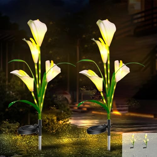 JIMACRO 2 PCS Solarblumen für Außen Deko,32 LED Solar Blumen Außen Wetterfest, Wasserdicht Solarlampen für Außen Garten und Hof (Weiß) von JIMACRO