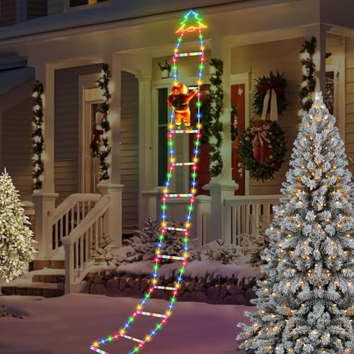 JIMACRO 2M/6.56FT Weihnachtsmann Leiter Lichterkette, 124LEDs Weihnachtsbeleuchtung Außen Mit 8 Modi, USB Weihnachtsmann mit Leiter für Innen Außen Fenster Garten Haus Wand von JIMACRO