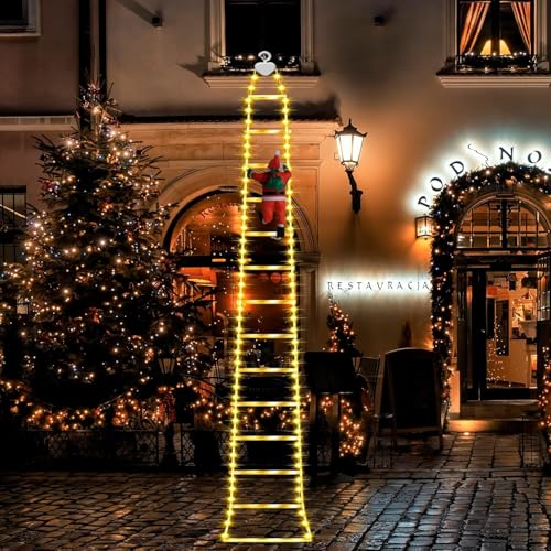 JIMACRO 3M/9.84FT Weihnachtsmann Leiter Lichterkette, 240LEDs Weihnachtsbeleuchtung Außen Mit 8 Modi, Solar Weihnachtsmann mit Leiter für Innen Außen Fenster Garten Haus Wand JIMACRO 3M/9.84FT Weihnachtsmann Leiter Lichterkette, 240LEDs Weihnachtsbeleuchtung Außen Mit 8 Modi, Solar Weihnachtsmann mit Leiter für Innen Außen Fenster Garten Haus Wand von JIMACRO