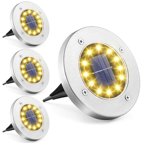 JIMACRO LED Solar Gartenleuchte, 12 LEDs Solar Bodenleuchten Aussen Garten, 4 Stück Wasserdicht Solarleuchte Gartenleuchte für Rasen, Auffahrt, Gehweg, Patio, Garden Solarleuchte von JIMACRO