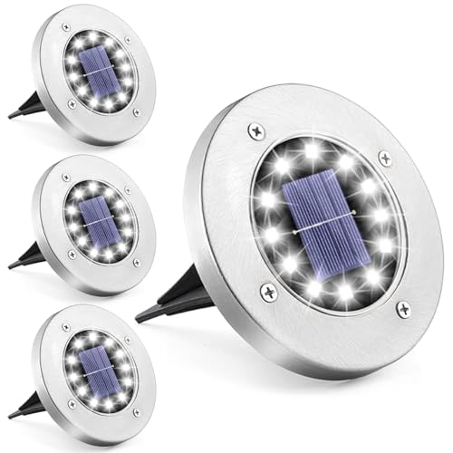 JIMACRO LED Solar Gartenleuchte, 12 LEDs Solar Bodenleuchten Aussen Garten, 4 Stück Wasserdicht Solarleuchte Gartenleuchte für Rasen, Auffahrt, Gehweg, Patio, Garden Solarleuchte von JIMACRO