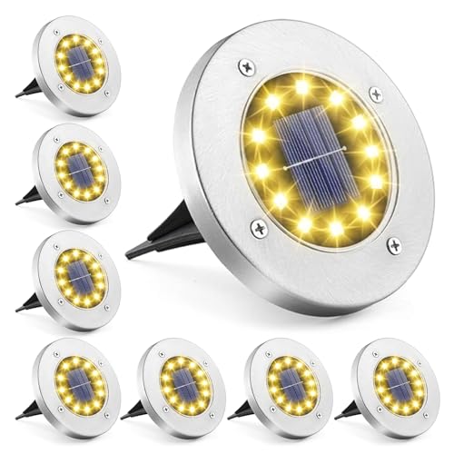 JIMACRO LED Solar Gartenleuchte, 12 LEDs Solar Bodenleuchten Aussen Garten, 8 Stück Wasserdicht Solarleuchte Gartenleuchte für Rasen, Auffahrt, Gehweg, Patio, Garden Solarleuchte von JIMACRO