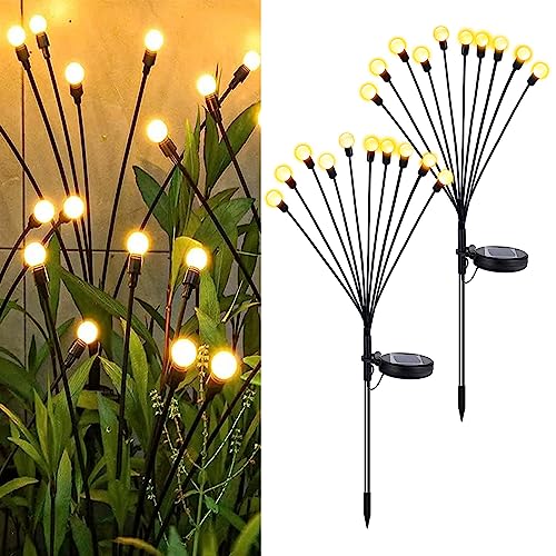 JIMACRO Solar Garten Dekorative Lichter, 2 Stück 10 LEDs Glühwürmchen Lichter Solar Außen, Wasserdicht Glühwürmchen Leuchte mit 2 Beleuchtungsmodi für Fußweg Yard Patio Walkway Décor von JIMACRO