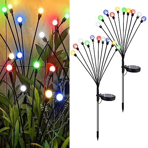 JIMACRO Solar Garten Dekorative Lichter, 2 Stück 10 LEDs Glühwürmchen Lichter Solar Außen, Wasserdicht Glühwürmchen Leuchte mit 2 Beleuchtungsmodi für Fußweg Yard Patio Walkway Décor von JIMACRO