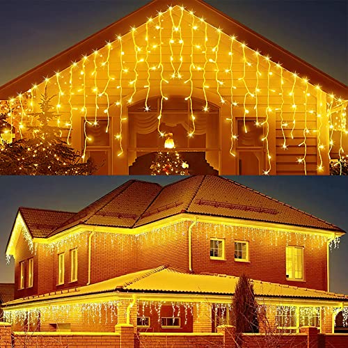 JIMACRO Solar LED String Lichter, 32pcsx0.8M 256 LED Lichtvorhang Weihnachtsbeleuchtung Außen, 7M Wasserdichte Lichterketten, 8 Modi LED Wasserdichte Lichterkette Außen für die Wandtraufe Dekoration von JIMACRO