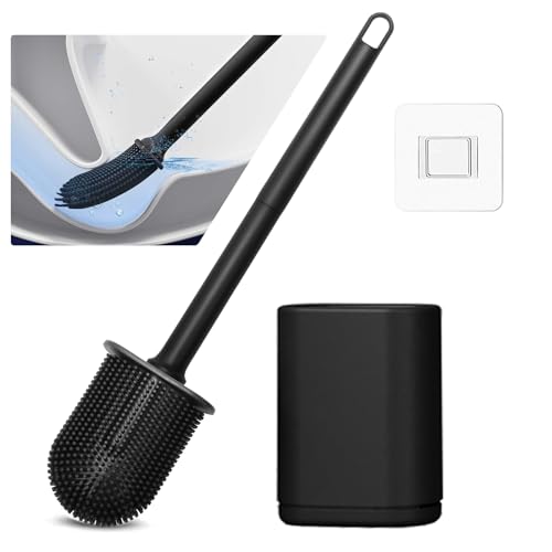 JIMACRO WC Bürste Wandmontage Toilettenbürste Weiche Borsten Flache Toilettenbürste Silikon Toilettenbürste Nicht-Rutschgriff Tiefe Sauberere Badezimmer Klobürste Silikon von JIMACRO