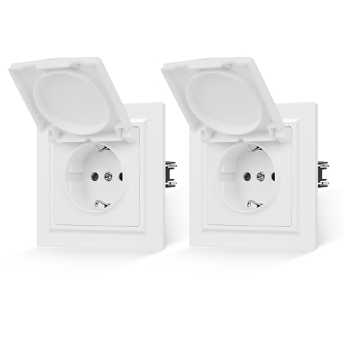 JIMEIDA 2 PCS Steckdose Weiß Matt mit Deckel Glattes Hautgefühl mit Steckklemme 16Amp Schuko Steckdose Wandsteckdose 84 * 84mm,250V JIMEIDA 2 PCS Steckdose Weiß Matt mit Deckel Glattes Hautgefühl mit Steckklemme 16Amp Schuko Steckdose Wandsteckdose 84 * 84mm,250V von JIMEIDA