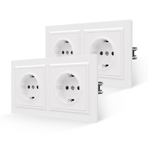 JIMEIDA 2 Pack Doppelsteckdose Weiß Matt Glattes Hautgefühl 2 Fach mit Steckklemme 16Amp Schuko Steckdose 155 * 84mm,250V(Kann nicht vertikal installiert werden) von JIMEIDA
