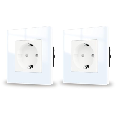 JIMEIDA 2 Pack Steckdose Glas Weiß Unterputz Schuko Steckdosen Schutzkontakt Wandsteckdose 16Amp,250V,86mm*86mm von JIMEIDA