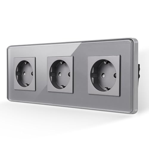 JIMEIDA 3-Steckdose Grau,2.5D Curved Glas Platte 16Amp Schuko Steckdosen Unterputz Schutzkontakt Wandsteckdose 228 * 86mm,250V JIMEIDA 3-Steckdose Grau,2.5D Curved Glas Platte 16Amp Schuko Steckdosen Unterputz Schutzkontakt Wandsteckdose 228 * 86mm,250V von JIMEIDA