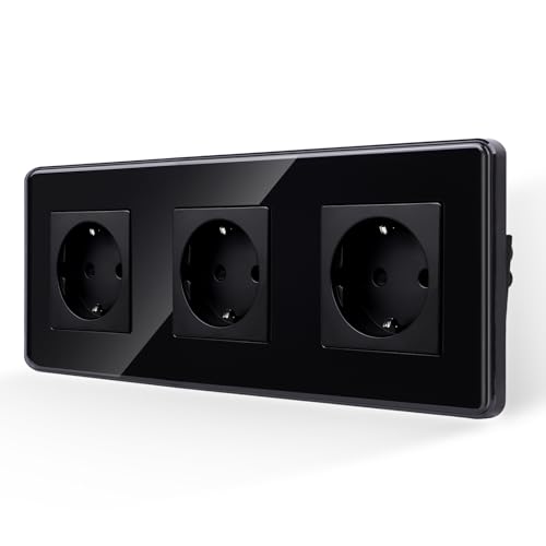 JIMEIDA 3-Steckdose Schwarz,2.5D Curved Glas Platte 16Amp Schuko Steckdosen Unterputz Schutzkontakt Wandsteckdose 228 * 86mm,250V JIMEIDA 3-Steckdose Schwarz,2.5D Curved Glas Platte 16Amp Schuko Steckdosen Unterputz Schutzkontakt Wandsteckdose 228 * 86mm,250V von JIMEIDA