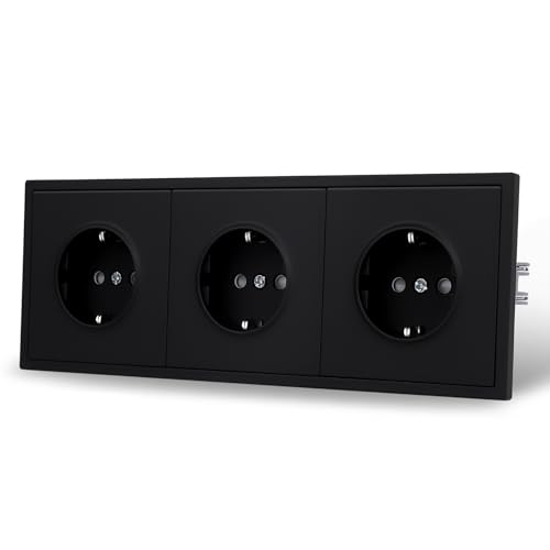 JIMEIDA 3-Steckdose Schwarz Matt Unterputz Glattes Hautgefühl mit Steckklemme 16Amp Steckdose Wandsteckdose（Kann nicht vertikal installiert werden） von JIMEIDA