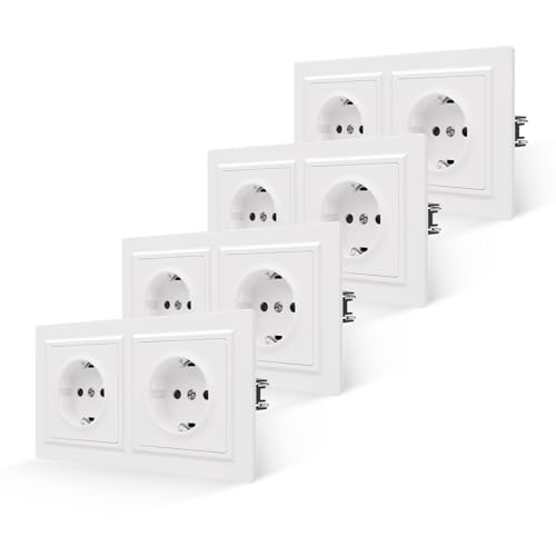 JIMEIDA 4 Pack Doppelsteckdose Weiß Unterputz,16Amp PC Panel Unterputz Doppelsteckdose 155 * 84mm（Kann nicht vertikal installiert werden） von JIMEIDA