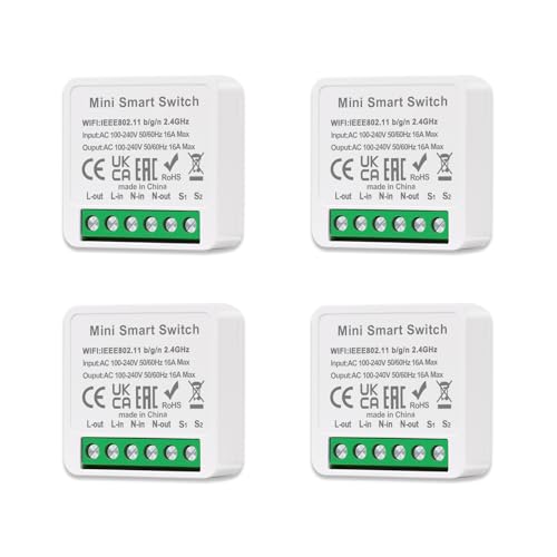 JIMEIDA 4 Pack Smart Lichtschalter Mini Module DIY,Smart Life Kompatibel mit Tuya App,Alexa und Google Home,Neutralleiter Erforderlich JIMEIDA 4 Pack Smart Lichtschalter Mini Module DIY,Smart Life Kompatibel mit Tuya App,Alexa und Google Home,Neutralleiter Erforderlich von JIMEIDA