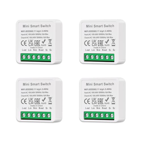 JIMEIDA 4 Pack Smart Lichtschalter Mini Module DIY,Smart Life Kompatibel mit Tuya App,Alexa und Google Home,Neutralleiter Erforderlich von JIMEIDA