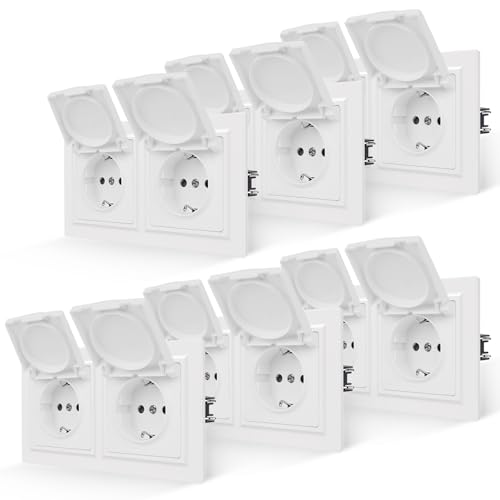 JIMEIDA 6 PCS Doppelsteckdose Weiß Matt mit Deckel Glattes Hautgefühl mit Steckklemme 16Amp Schuko Steckdose Wandsteckdose 155 * 84mm,250V(Kann nicht vertikal installiert werden) von JIMEIDA