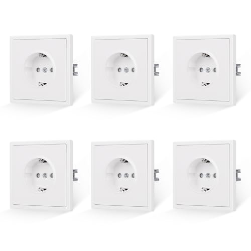 JIMEIDA 6 PCS Steckdose Weiß Matt Unterputz Glattes Hautgefühl mit Steckklemme 16Amp Schuko Steckdose Wandsteckdose 80 * 80mm von JIMEIDA