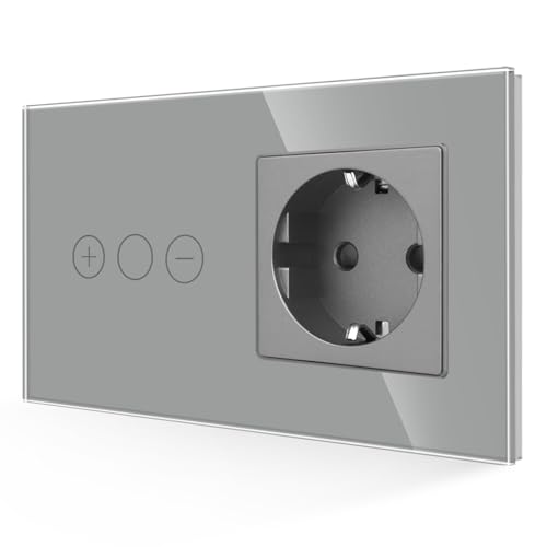 JIMEIDA Dimmschalter mit Steckdose in Grau,Touch Dimmer Lichtschalter Gehärtete Glasscheibe mit LED-Hintergrundbeleuchtung,157 * 86MM JIMEIDA Dimmschalter mit Steckdose in Grau,Touch Dimmer Lichtschalter Gehärtete Glasscheibe mit LED-Hintergrundbeleuchtung,157 * 86MM von JIMEIDA
