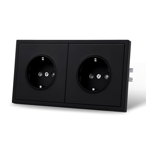 JIMEIDA Doppelsteckdose Schwarz Matt Unterputz Glattes Hautgefühl mit Steckklemme 16Amp Wandsteckdose（Kann nicht vertikal installiert werden） von JIMEIDA