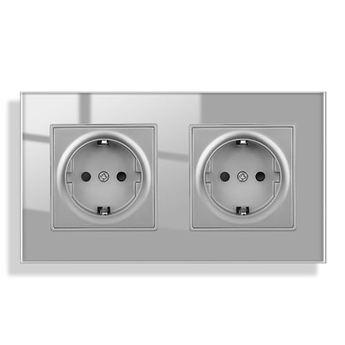 JIMEIDA Glas Doppelsteckdose Unterputz 2 Fach Grau, 16Amp Schutzkontakt Wandsteckdose Gehärteter Glasscheibe Steckdose 157mm*86mm,250V von JIMEIDA