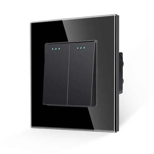 JIMEIDA Lichtschalter, 2-Gang, 1-Wege-Wippschalter, modernes Kristallglas, schwarzes Wandpaneel mit Phosphor-Punkten, 10 A, 250 V von JIMEIDA
