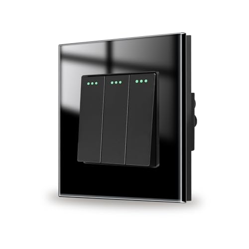 JIMEIDA Lichtschalter Schwarz Unterputz 3 Fach 1 Weg Glas Lichtschalter Taste Schalter Wandschalter Kristall Kippschalter 86 * 86MM,10 Amp,250 V von JIMEIDA