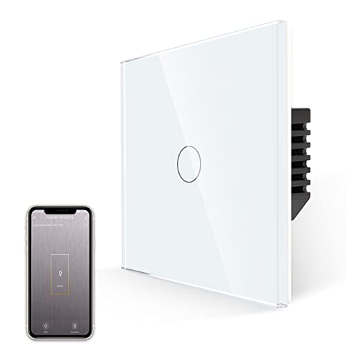 JIMEIDA Smart Touch Lichtschalter Ohne Neutralleiter, Arbeiten mit Alexa und Google Home, Smart Life, Wlan Lichtschalter Unterputz, Weiß Glas und Status-LED，1 Fach von JIMEIDA