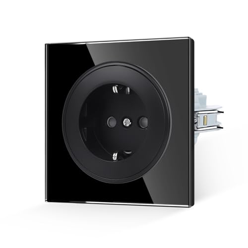 JIMEIDA Steckdose Glas Schwarz Mit Haken 16 Amp Schuko Steckdose Gehärteter Glasscheibe Schutzkontakt Wandsteckdose 86mm 250V von JIMEIDA