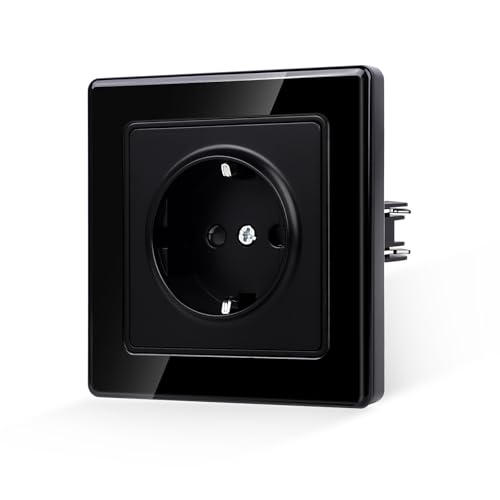 JIMEIDA Steckdose Glas Schwarz Unterputz 1 Fach 16Amp Schuko Steckdose Wandsteckdose 84 * 84mm,250V von JIMEIDA