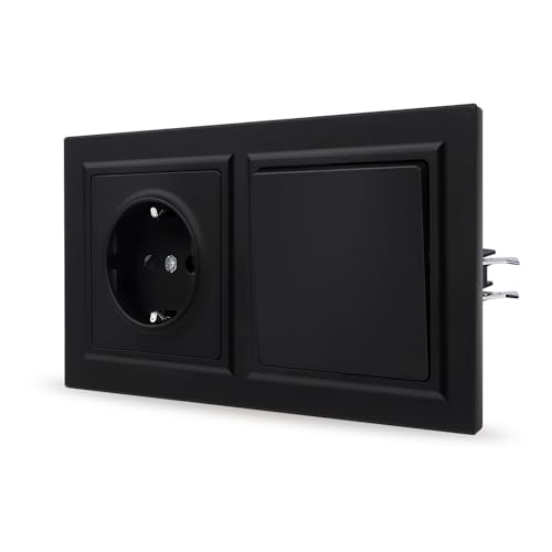 JIMEIDA Steckdose mit Lichtschalter Schwarz Unterputz 1 Fach 1 Weg Glattes Hautgefühl mit Steckklemme 155 * 84mm,250V（Kann nicht vertikal installiert werden） von JIMEIDA