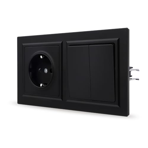 JIMEIDA Steckdose mit Lichtschalter Schwarz Unterputz 2 Fach 1 Weg Glattes Hautgefühl mit Steckklemme 155 * 84mm,250V（Kann nicht vertikal installiert werden） von JIMEIDA