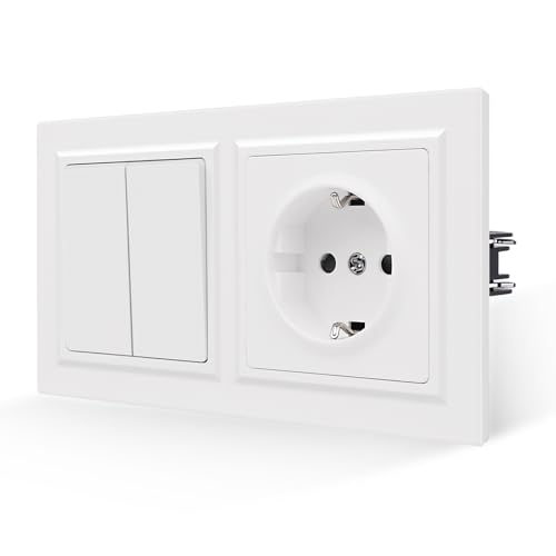 JIMEIDA Steckdose mit Lichtschalter Weiß 2 Fach 1 Weg Glattes Hautgefühl mit Steckklemme 16Amp 155 * 84mm,250V(Kann nicht vertikal installiert werden) JIMEIDA Steckdose mit Lichtschalter Weiß 2 Fach 1 Weg Glattes Hautgefühl mit Steckklemme 16Amp 155 * 84mm,250V(Kann nicht vertikal installiert werden) von JIMEIDA