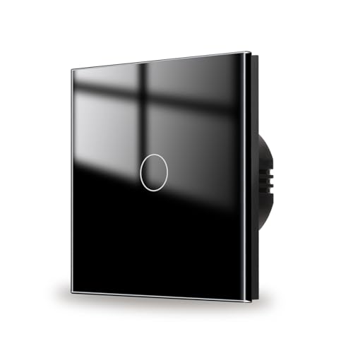 JIMEIDA Touch Lichtschalter 1 Fach 1 Weg mit Schwarz Unterputz, Glas Panel und Status-LED Wandschalter,AC 240 V,500W,86mm,Kein Neutralleiter Erforderlich von JIMEIDA