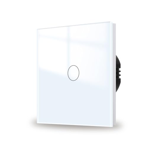 JIMEIDA Touch Lichtschalter 1 Fach 1 Weg mit weiß, Glas Panel und Status-LED Wandschalter,AC 240 V,500W,86mm,Kein Neutralleiter Erforderlich von JIMEIDA