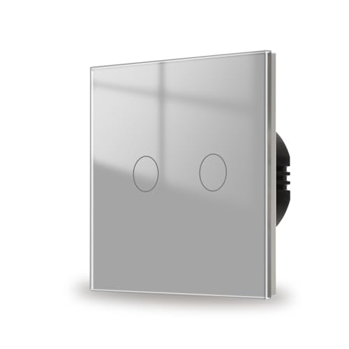 JIMEIDA Touch Lichtschalter 2 Fach 1 Weg mit Grau, Glas Panel und Status-LED Wandschalter,AC 240 V,500W,86mm,Kein Neutralleiter Erforderlich von JIMEIDA