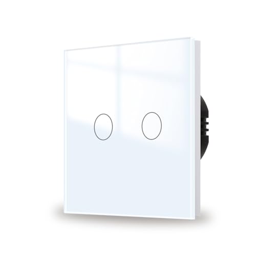 JIMEIDA Touch Lichtschalter 2 Fach 1 Weg mit weiß, Glas Panel und Status-LED Wandschalter,AC 240 V,500W,86mm,Kein Neutralleiter Erforderlich von JIMEIDA