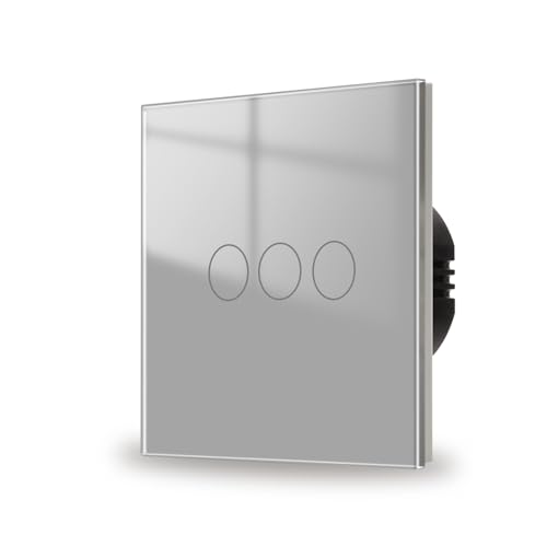 JIMEIDA Touch Lichtschalter 3 Fach 1 Weg mit Grau Unterputz, Glas Panel und Status-LED Wandschalter,AC 240 V,500W,86mm,Kein Neutralleiter Erforderlich von JIMEIDA