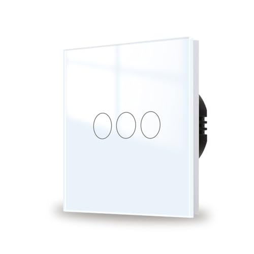 JIMEIDA Touch Lichtschalter 3 Fach 1 Weg mit weiß, Glas Panel und Status-LED Wandschalter,AC 240 V,500W,86mm,Kein Neutralleiter Erforderlich von JIMEIDA