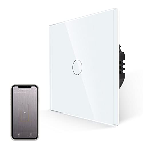 JIMEIDA Wlan Touch Lichtschalter in weiß, Einbauschalter mit Glas Panel, 600W Smart Lichtschalter für Alexa, Google Home, 1-Fach Ausschalter mit Status-LED, Neutralleiter Erforderlich von JIMEIDA