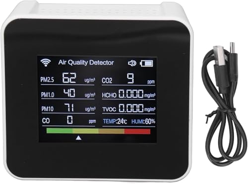 Werkzeug Kompatibel mit Luftqualitätsdetektor, Echtzeiterkennung von CO2, HCHO, TVOC, PM2.5, PM10, digitaler Farbbildschirm, hochpräziser Chip, eingebauter Akku, mehrere Funktionen von JIMIGGAO