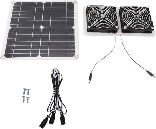 Werkzeug Kompatibel mit Solarpanel-Lüfter-Set, doppelter wetterfester Lüfter mit 130 cm Verlängerungskabel, kompatibel mit kleinen Hühnerställen im Freien, Gewächshäusern von JIMIGGAO