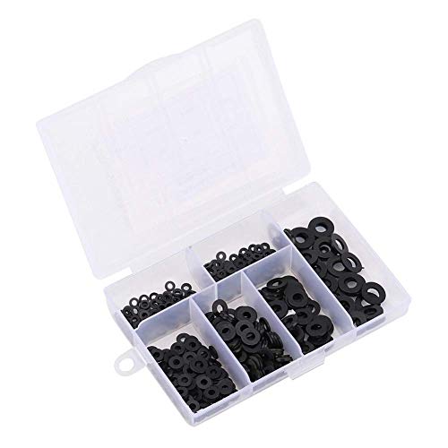 Werkzeug kompatibel mit flachen Unterlegscheiben, 500 Stück M2-M6 Nylon-Unterlegscheiben, Dichtung, einfarbige Unterlegscheiben, Sortimentskit, Nylon-Abstandshalter, Komponente mit Box, schwarz, weiß von JIMIGGAO